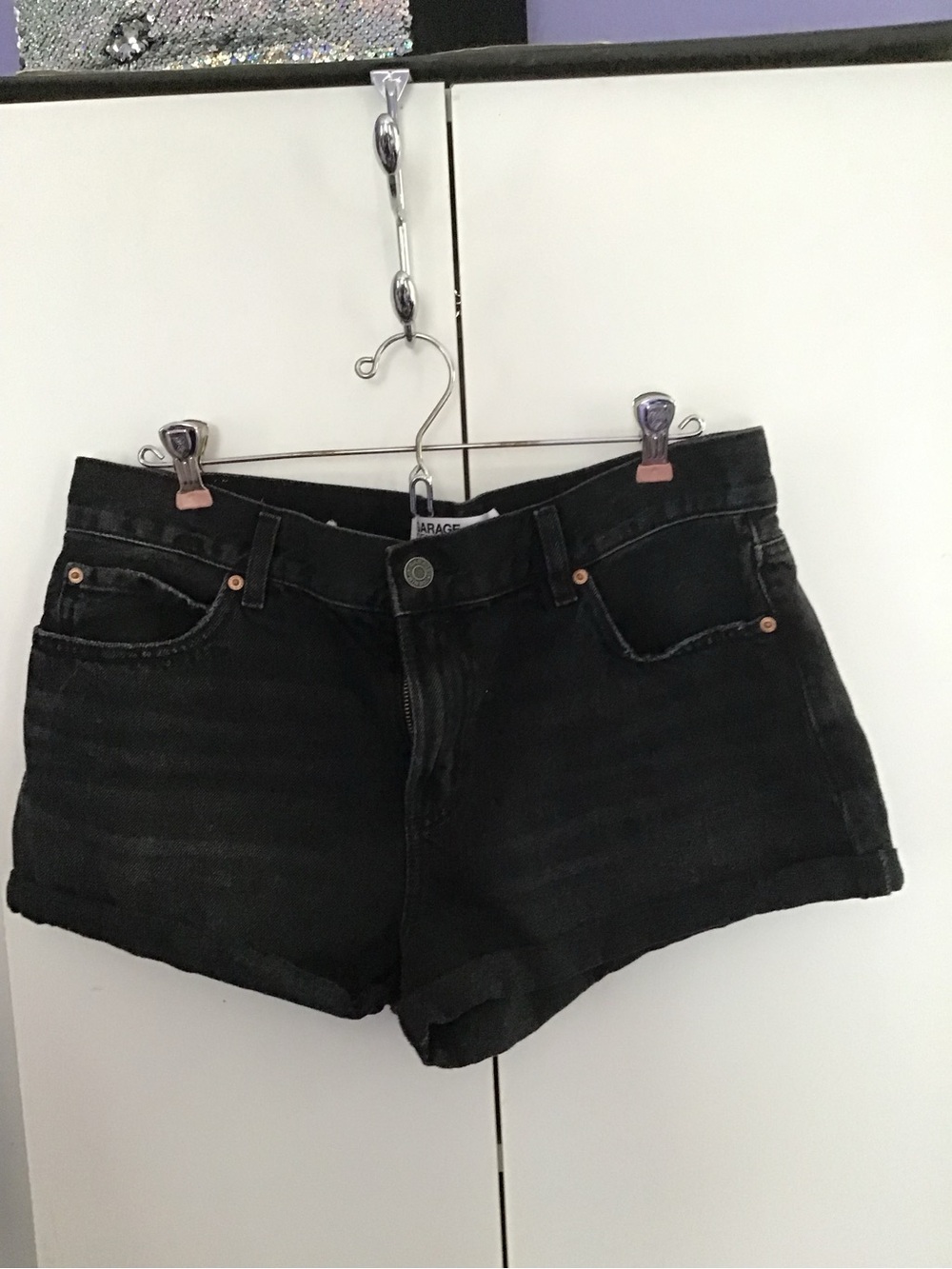 Garage Black Denim Cuffed Jean Shorts